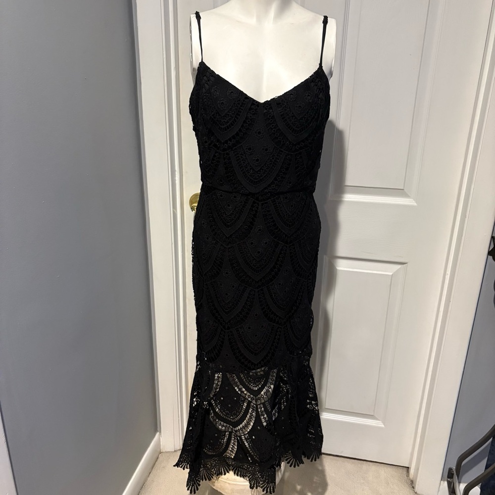 Lulu's Black Crochet Spaghetti Strap Cocktail Dress S/XL